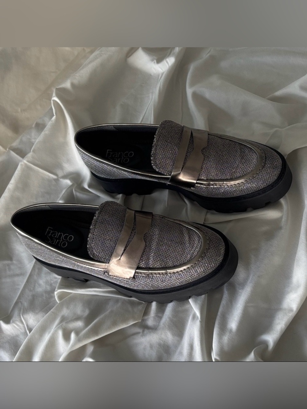 Franco Sarto Metallic Mesh Silver Loafers - Picture 5 of 10
